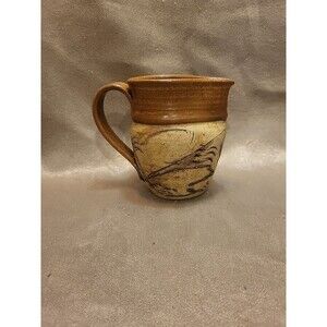 Studio Art Pottery Gravy/Creamer Pitcher Brown/Cream With Etched Detail
